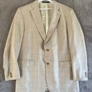 Emilio Yuste Beige Checkered‎ Silk Blazer Men’s England Size 40R Career Busines